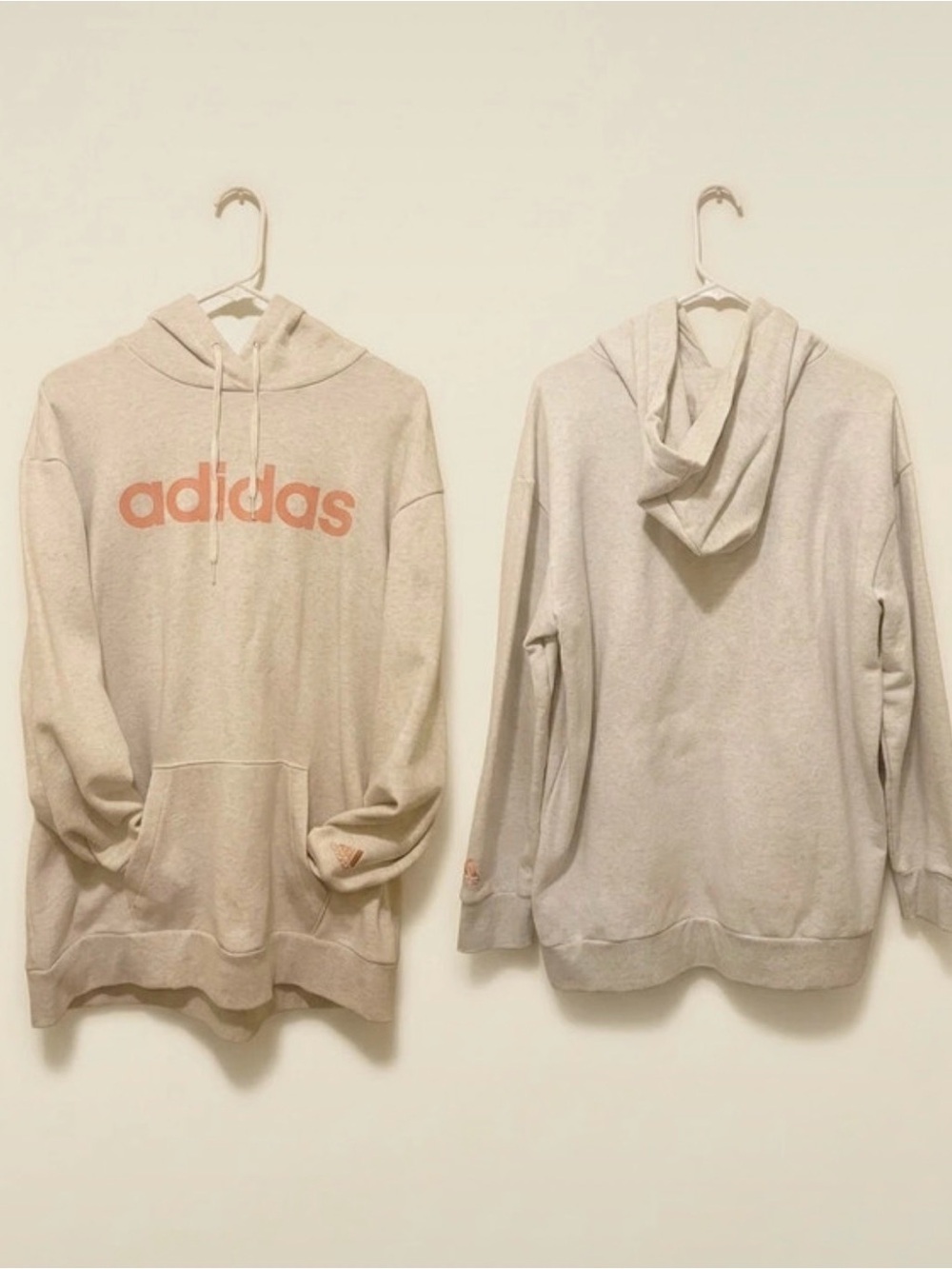 adidas women’s Light Beige Hoodie with Pink Logo